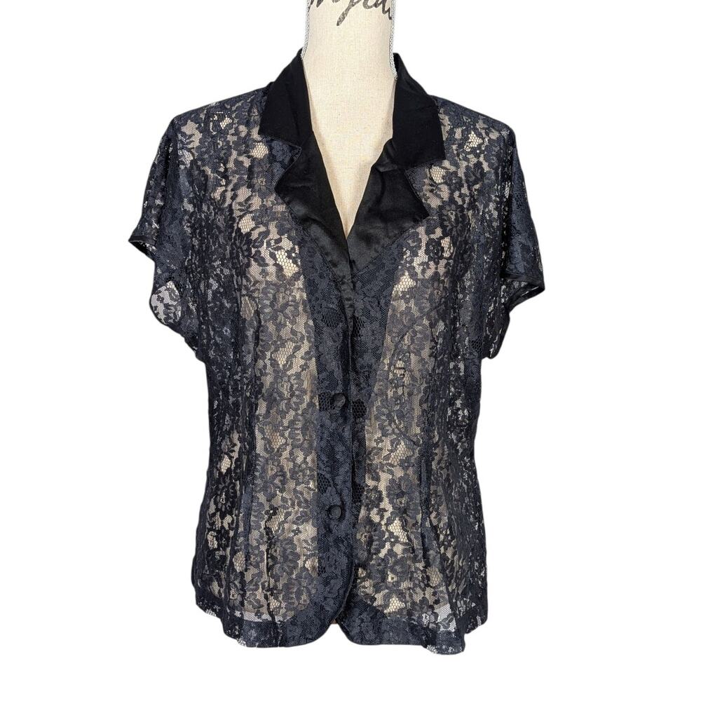 Vintage 90s Victoria’s Secret Gold Label Black Lace Satin Lingerie Top L